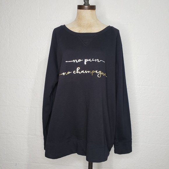 Xersion Round Neck No Pain No Champagne Logo Black Sweatshirt Size XXL - Picture 4 of 16